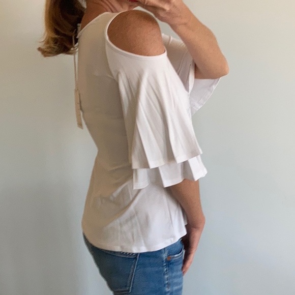 White Cold Shoulder Tie Front Top - Picture 7 of 14